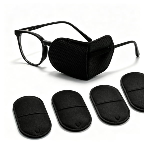 Children Glasses Eye Patches, Tutuviw 4 Pack Reusable Comfortable Single Eye Patch for Kids, Amblyopia Occlusion Eye Patches Fit Most Eyeglasses Frames (Black)
