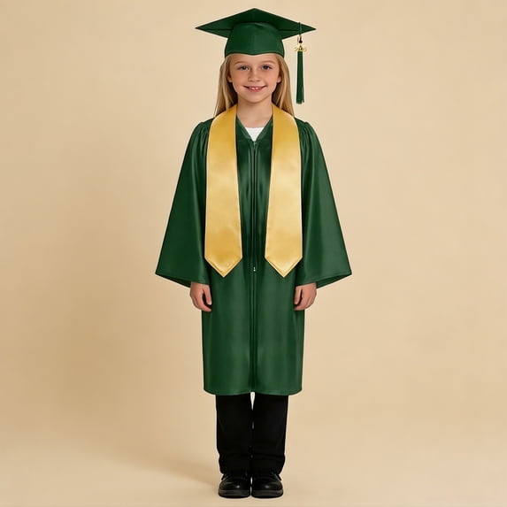 Children Graduation Gowns for Kids with Cap with Gold Stole Green Cap ...