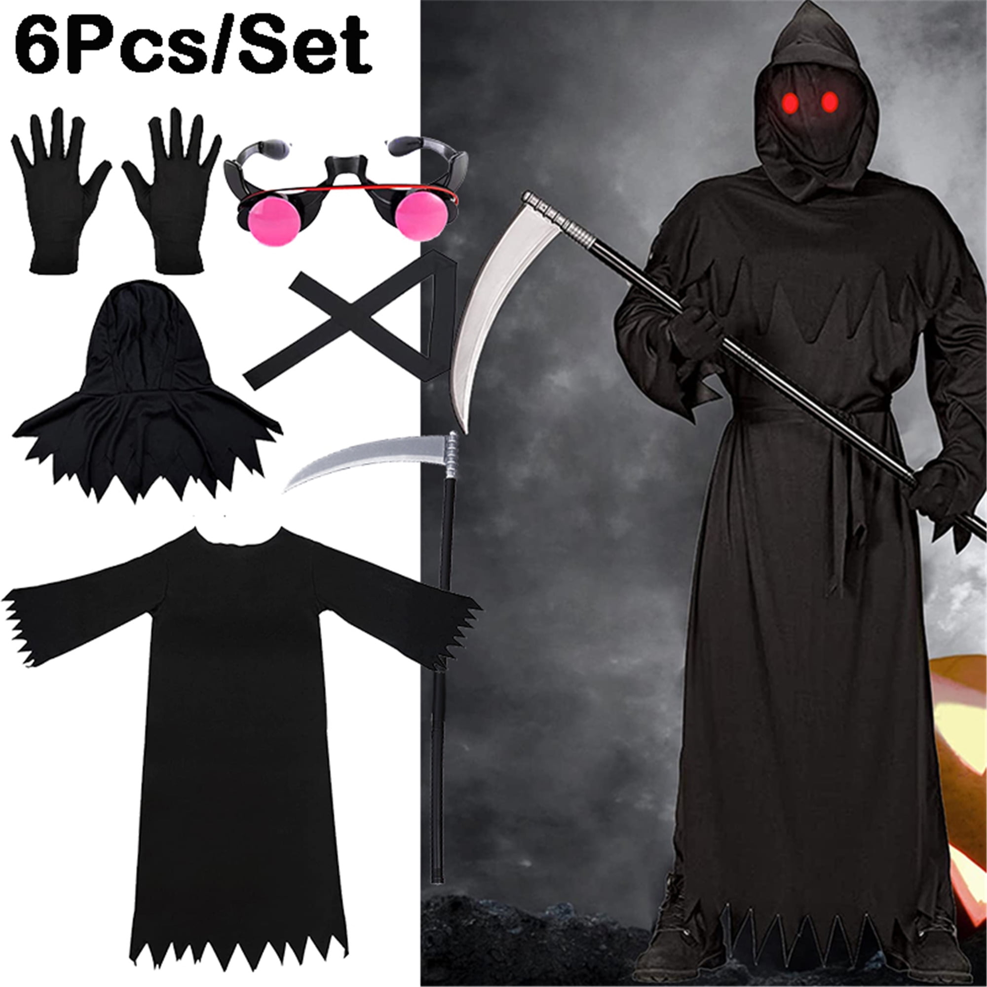 Children Grim Reaper Halloween Party Cosplay Costume 6Pcs/Set - Walmart.com