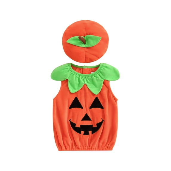 Children Halloween Pumpkin Costume for Kids Toddler Infant Baby Halloween Costume Outfit Vest Hat Set Cosplay for Boys Girls