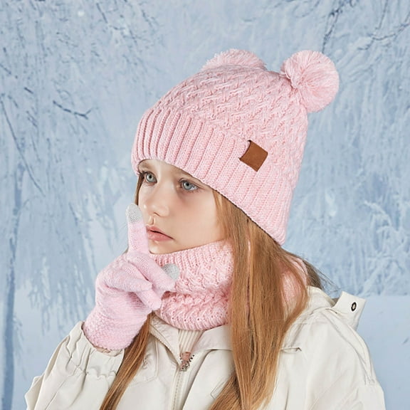 Children Scarf Hat and Gloves Set - Fashionable Outdoor Baby Warm Three-Piece Ensemble