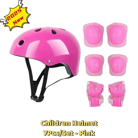 Children Helmet - Bike Helmet - 7Pcs/Set Adjustable and Multi-Sport Helmet with Knee Elbow Pad, Helmet for Boys and Girls Lightweight for Ages 3 - 5 (Pink)