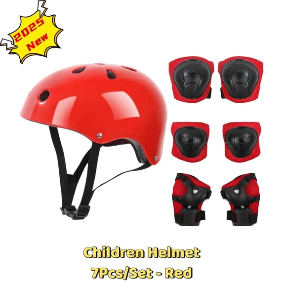 Children Helmet - Skateboard Helmet - 7Pcs/Set Adjustable and Multi-Sport Helmet with Knee Elbow Pad, Helmet for Boys and Girls Lightweight for Ages 5 - 8 (Red)