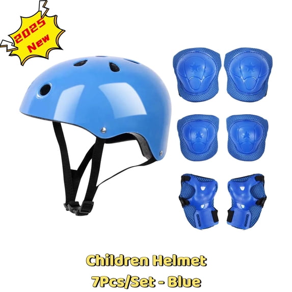Children Helmet - Ski Helmet - 7Pcs/Set Adjustable and Multi-Sport Helmet with Knee Elbow Pad, Helmet for Boys and Girls Lightweight for Ages 8 - 14 (Blue)