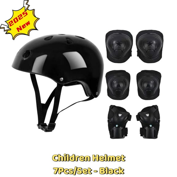 Children Helmet - Snowboard Helmet - 7Pcs/Set Adjustable and Multi-Sport Helmet with Knee Elbow Pad, Helmet for Boys and Girls Lightweight for Ages 2 - 4 (Black)