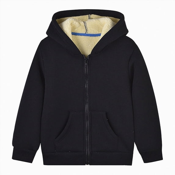 Children Hoodie Jacket Fashionable Solid Color Hooded Fleece Sweater Jacket 2T 3T 4T 5T 6T 7T 8T Children Black,3-4 Years