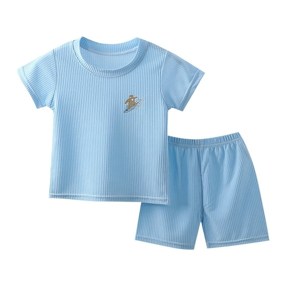 Children Ice Silk Short Sleeve Set Cartoon Pattern Outfit Home Clothes Sets Suit Boys Girls Pajamas Sleepwear Suit Set Lovely Dailywear