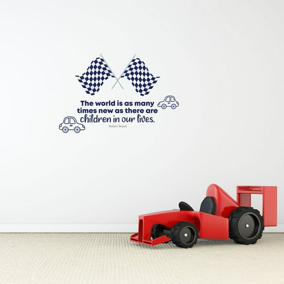 Children In Our Lives Car Race Flag Cartoon Quotes Decors Wall Sticker Art Design Decal for Girls Boys Kids Room Bedroom Nursery Kindergarten Home Decor Stickers Wall Art Vinyl Decoration (8x10 inch)