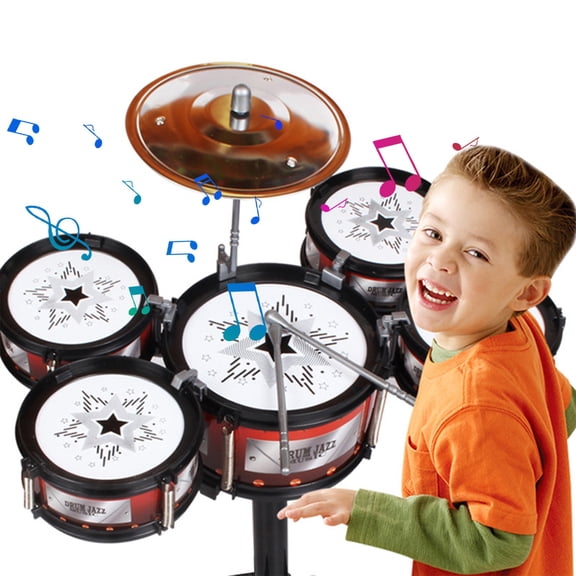 Children Jazz Drum Percussion Set,Early Education Music Learning Toy,High Quality Safe Odorless Plastic,Musical Cognition Ability Training,Easy Install Drum Kit with Chair and Drumsticks for Kids
