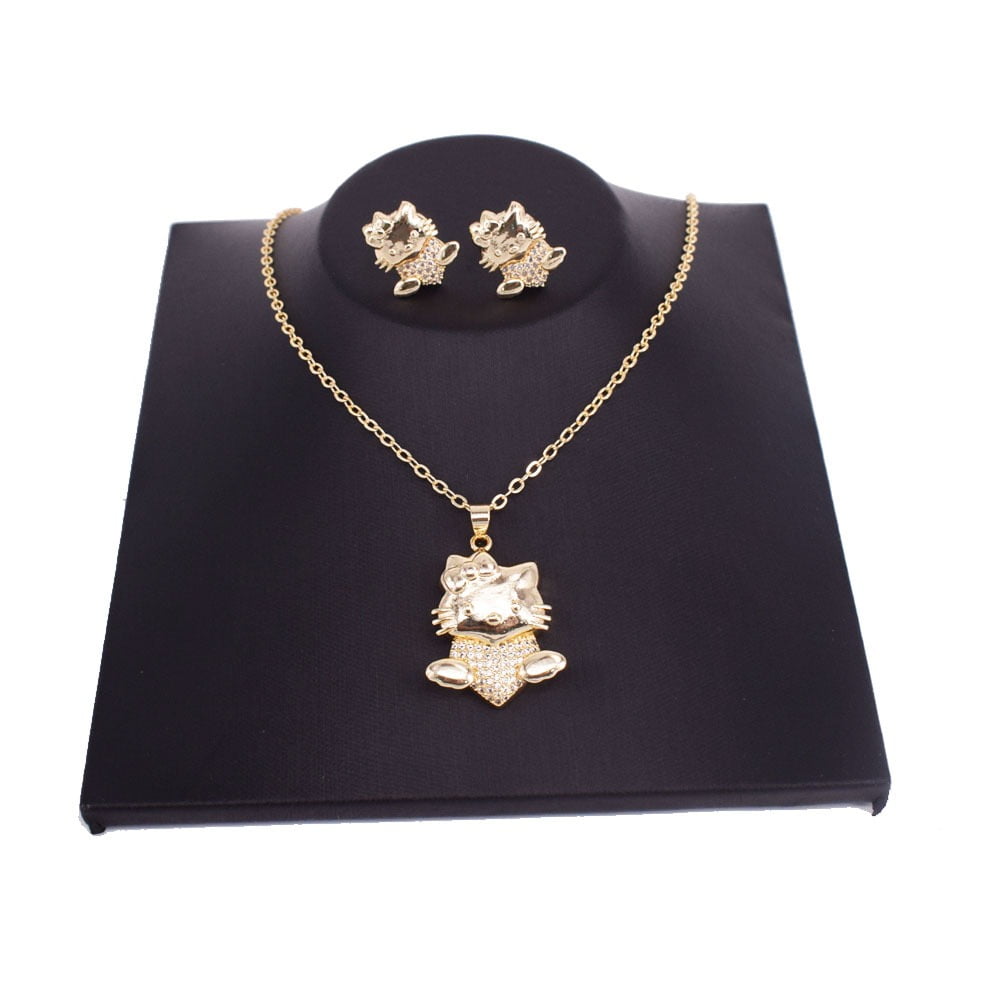 Children Jewelry Set 2 Pieces Necklace & Earrings Set For Girls 18k Gold Plated HK Charm