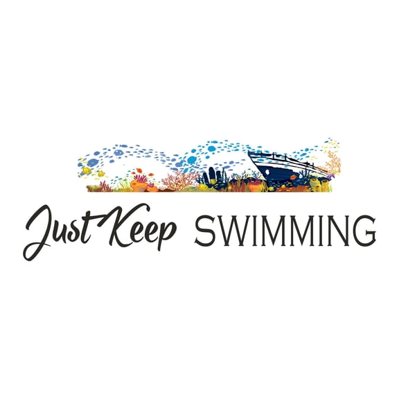 Children Just Swimming Cute Sports Wall Decal Decoration Colorful Watercolor Paint Boat Scenery Sea life Lasts Years and Easily Removable - Size: 40 In(W) x 12 In(H)