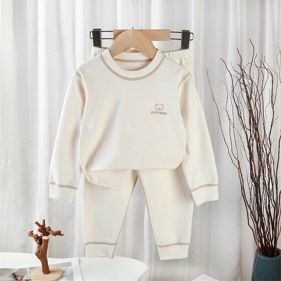 Children Kid Toddler Baby Boys Girls Long Sleeve Sweatshirt Tops Solid Pants Trousers Outfit Set 2PCS Clothes Khaki 2-3 Years