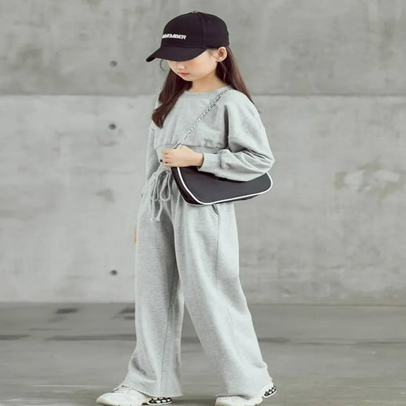 Children Kid Toddler Girls Long Sleeve Solid Sweatshirt Pullover Blouse Tops Wide Legged Pants Trousers Outfit Set 2PCS Clothes