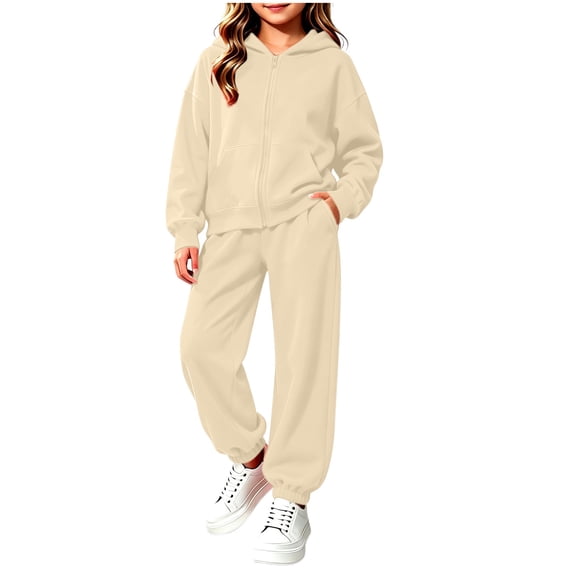 Children Kids 2 Piece Tracksuit Zip Up Hoodie Jogger Pants Casual Solid Sweatsuit Outfit Set for Boys Girls