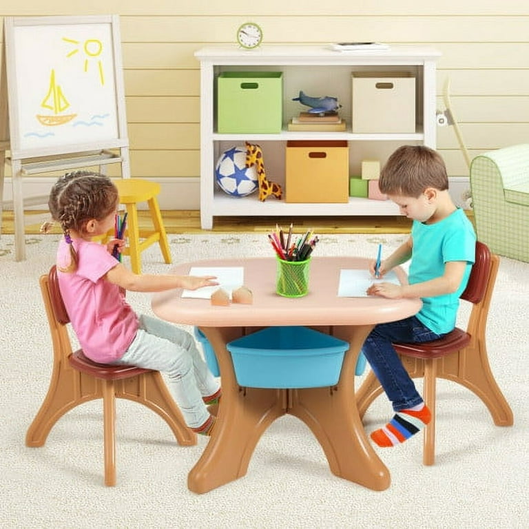 Boyel Living Coffee Kids Activity Table and Chair Set Play Furniture with Storage, Brown