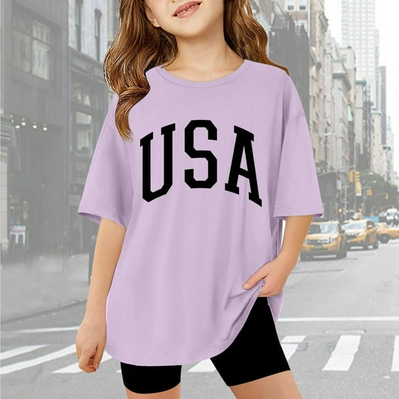 Children Kids Girls Letter Printed Short Sleeve T Shirts Kids Oversized Tops Casual Crewneck Basic Tees Tops for Girls of 18 Years Crop Dance Tops for Girls Outfits for Teens Girls Bodysuits