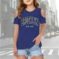thumbnail image 1 of Children Kids Girls Short Sleeve Cold Shoulder T Shirts Kids Summer Oversized Tops Casual Crewneck Basic Tees Soft Shirts Tees Tops Girls ,Blue,11-12 Years, 1 of 5