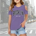 thumbnail image 1 of Children Kids Girls Short Sleeve Cold Shoulder T Shirts Kids Summer Oversized Tops Casual Crewneck Basic Tees Soft Shirts Tees Tops Girls ,Purple,5-6 Years, 1 of 5