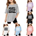 thumbnail image 1 of Children Kids Girls Short Sleeve T Shirts Kids Summer Oversized Tops Casual Crewneck Basic Tees Junior Girls Tops 3-4 Years, 1 of 6