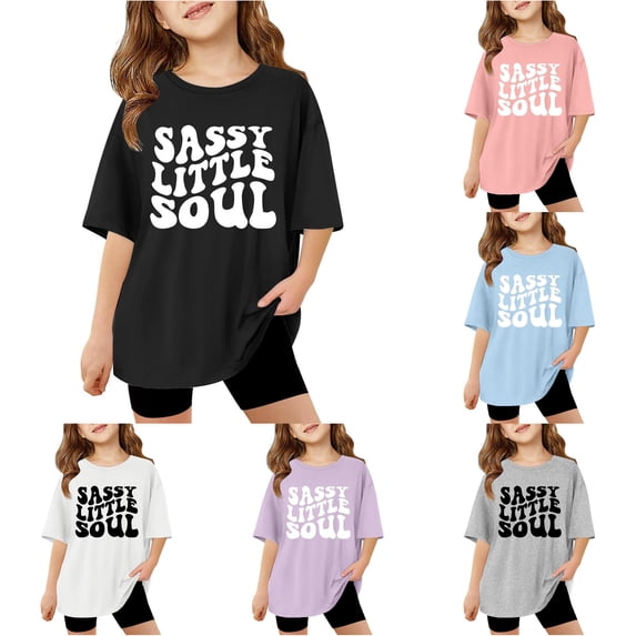 Children Kids Girls Short Sleeve T Shirts Kids Summer Oversized Tops Casual Crewneck Basic Tees Junior Girls Tops 5-6 Years