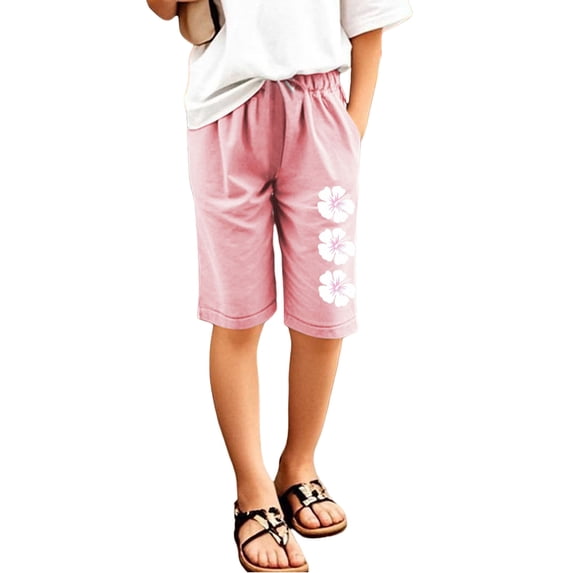 Children Kids Girls Shorts Letter Printed Elastic Waist Casual Pants Breeches With Pocket Leisure Dailywear 7-8 Years