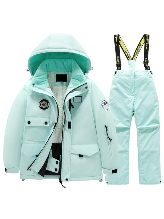 Children Kids Ski Suit Multi Pocket Jacket And Pants Winter Windbroof Snowboarding Winter Warm Snow Suits Unisex Comfy Outwear