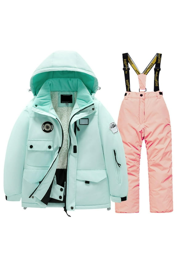 Children Kids Ski Suit Multi Pocket Jacket And Pants Winter Windbroof Snowboarding Winter Warm Snow Suits Unisex Cute Streetwear