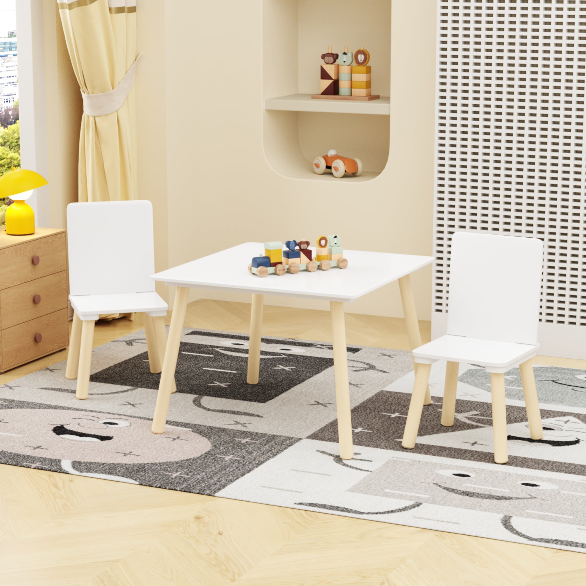 Children Kids Table And Chair Set, Kids 3-Piece Table And Chairs Set For Daycare And Classrooms, Child-Safe Design Desk Kids Room Furniture For Arts & Crafts, Snack Time