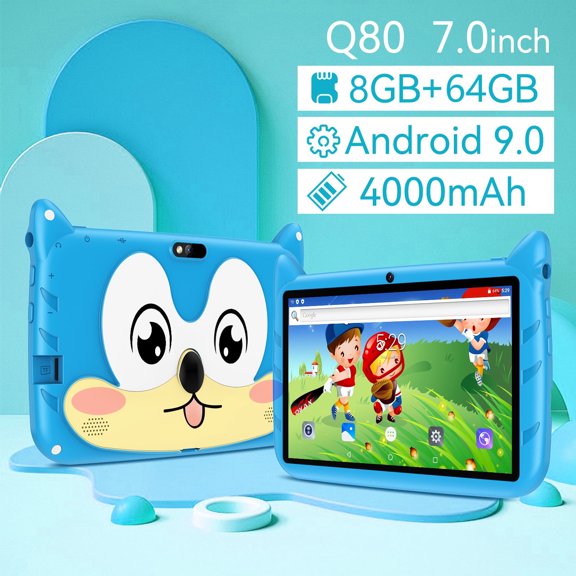 Children/Kids Tablet, 7 Inch, Android 9.0, 8GB RAM + 64GB ROM, Eye Protection LCD Screen, 4000mAh Battery, WiFi Bluetooth, 2MP Front & 5MP Rear Camera, Toddler Learning Tablet for Boys Girls