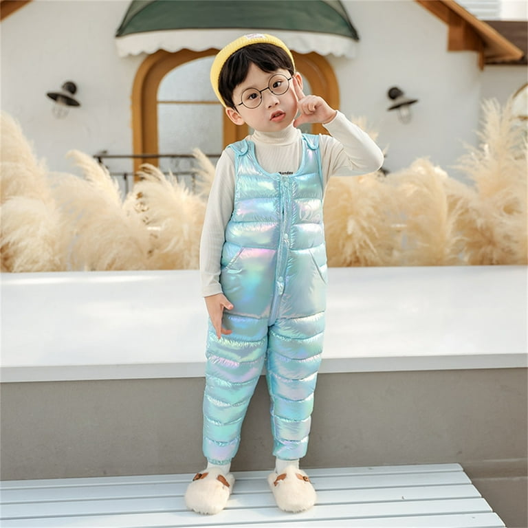 Children Kids Toddler Toddler Baby Boys Girls Sleeveless Winter Warm Shiny  Jumpsuit Cotton Wadded Suspender Ski Bib Pants Overalls Trousers Outfit