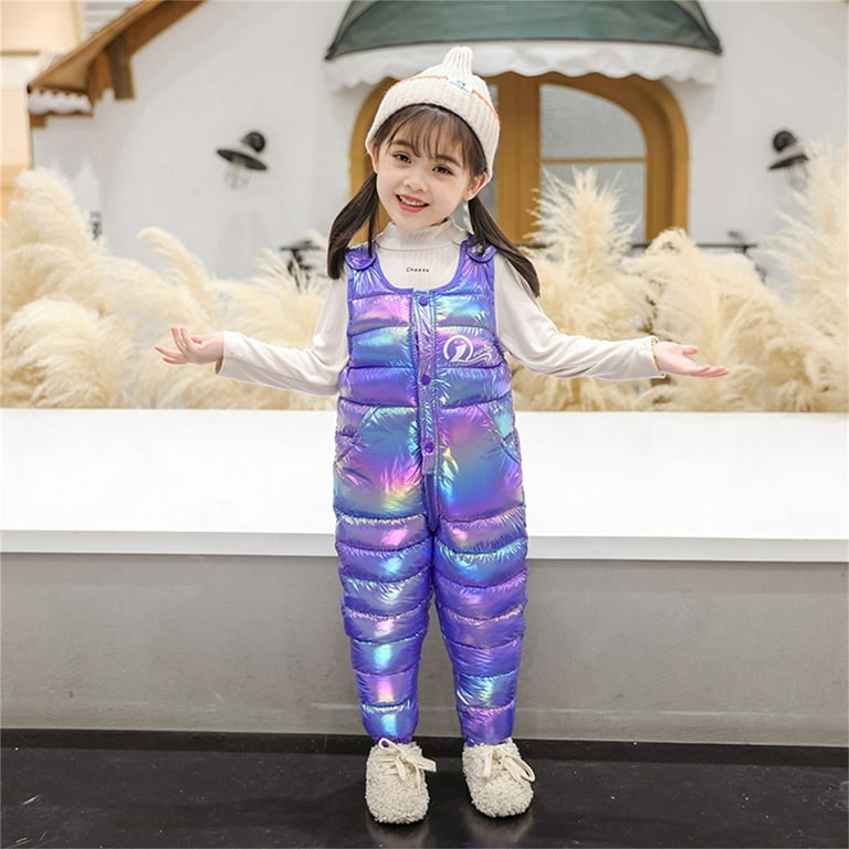 Children Kids Toddler Toddler Baby Boys Girls Sleeveless Winter Warm Shiny  Jumpsuit Cotton Wadded Suspender Ski Bib Pants Overalls Trousers Outfit  Clothes Purple 100 