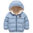 thumbnail image 1 of Children Kids Winter Warm Hooded Coats Baby Boys Girls Thick Jackets Plus Velvet Coat Toddler Solid Cotton Outerwear for 2-7T, 1 of 7
