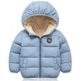 thumbnail image 1 of Children Kids Winter Warm Plush Long Sleeve Hooded Jacket Baby Boy Girl Down Coat Outerwear 2-7T, 1 of 8