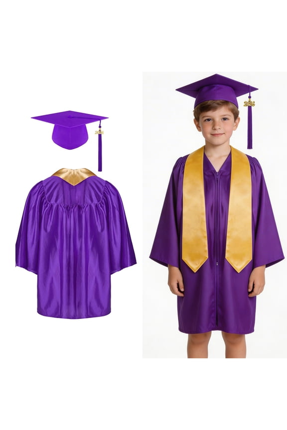 Children Kindergarten Graduation Gowns for Kids with Cap Purple Cap and Gown Graduation Kids Ceremony Party Gift 3-4 Years