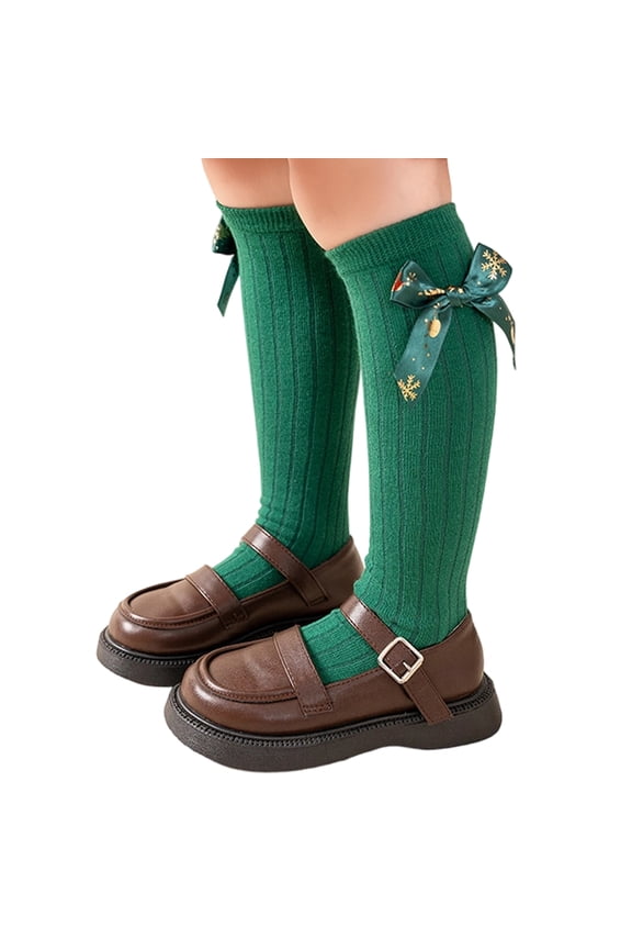 Children Knee High Socks with Velvet Bow Ribbed Cotton Stretchable Design for School Uniforms Casual Outfits Parties