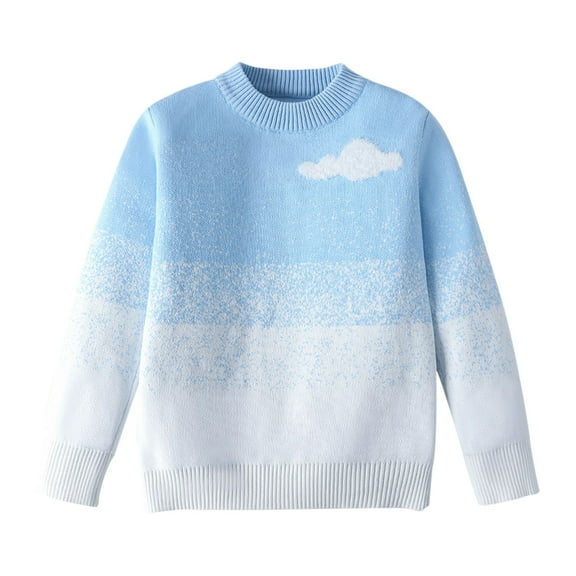 Children Knitted Top Long Sleeve Kids Boys Girls Knit Soft Sweater Crewneck Jumper Solid Sweater for Teen Girls Sweaters Pullover Knitwear Clothes Blue 12-13 Years