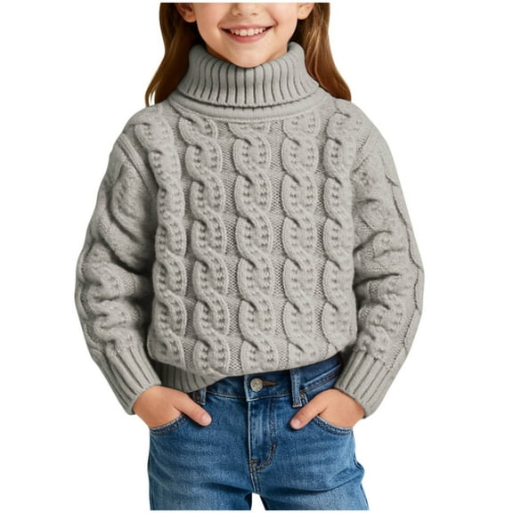 Children Knitted Top Turtleneck Sweater Jumper Solid Color Sweater for Girls Sweaters Pullover Knitwear Long Sleeve Kids Boys Girls Clothes Gray 4-5 Years