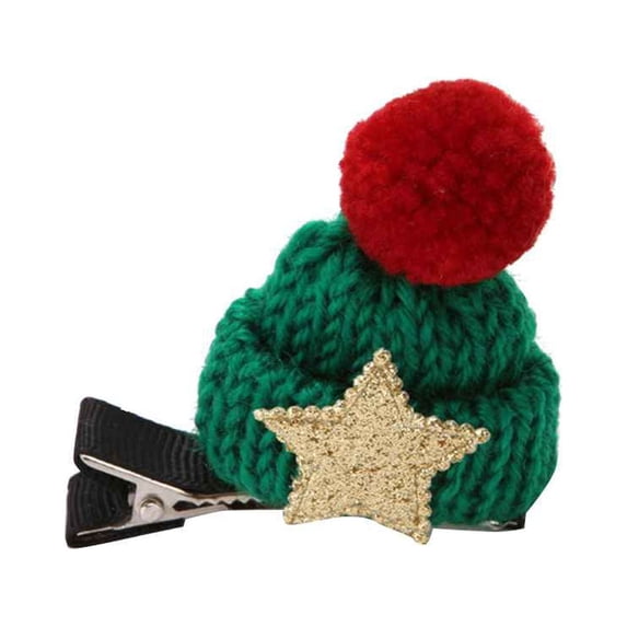 Children Knitting Hat Hairpins Xmas Lovely Bow Star Image Headwear Hair clips Christmas Headdress