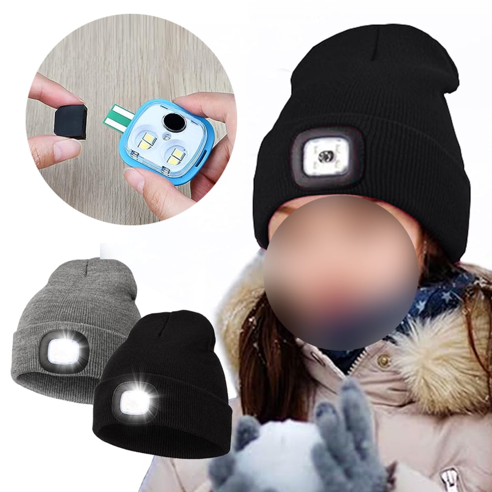 Berretto Con Luci LED 4 Torce: Caldo, A Mani Libere Per Correre, Campeggio E Lavoro (Grigio)