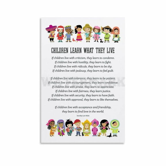 Children Learn What They Live Poem by Dorothy Law Nolte,Children's Wall Art Canvas Painting Posters And Prints Wall Art for Living Room Bedroom Decor poster