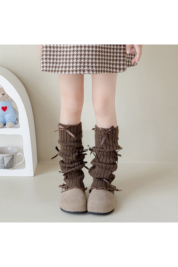 Children Leg Warmers Soft Knit Long Socks Leggings Gaiters Knee Goth Winter Warm Ankle Heap Socks Low Socks for Girls Brown 3-15Y