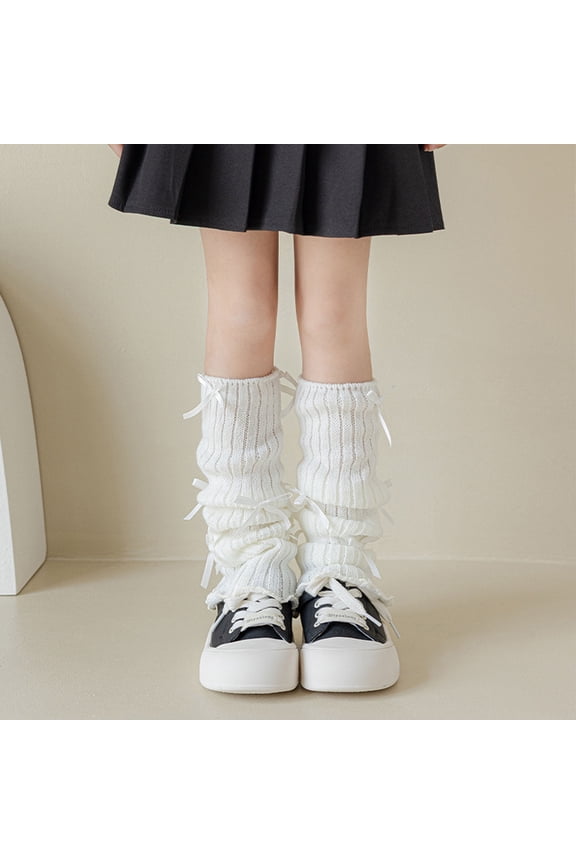 Children Leg Warmers Soft Knit Long Socks Leggings Gaiters Knee Goth Winter Warm Ankle Heap Socks No Show Socks for Boy White 3-15Y