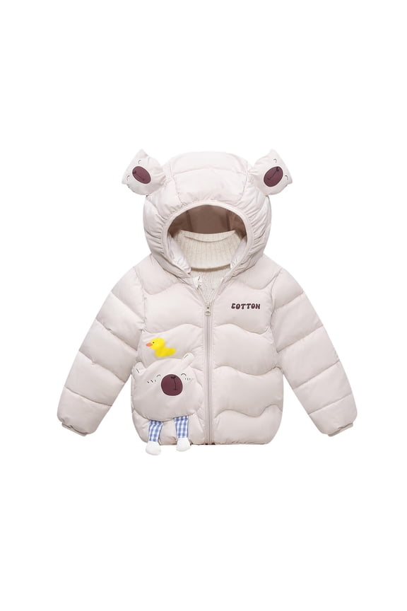 Children Lightweight Down Jackets Boys Girls Fall Winter Warm Coats Zip Up Hooded Quilted Puffer Jacket Beige 1-2 Years