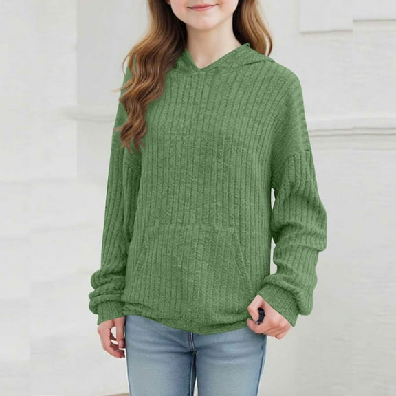 Children Long Sleeve Hoodies Sweater Shirts, Boys Girls Loose Casual V Neck Pullover Sweatshirt Hooded Tops with Pockets Boys Fall Hoodies Green 120
