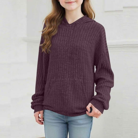 Children Long Sleeve Hoodies Sweater Shirts, Boys Girls Loose Casual V Neck Pullover Sweatshirt Hooded Tops with Pockets Hoodies for Boy Purple 140