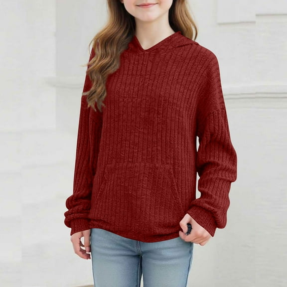 Children Long Sleeve Hoodies Sweater Shirts, Boys Girls Loose Casual V Neck Pullover Sweatshirt Hooded Tops with Pockets Sweatshirts for Girl 150