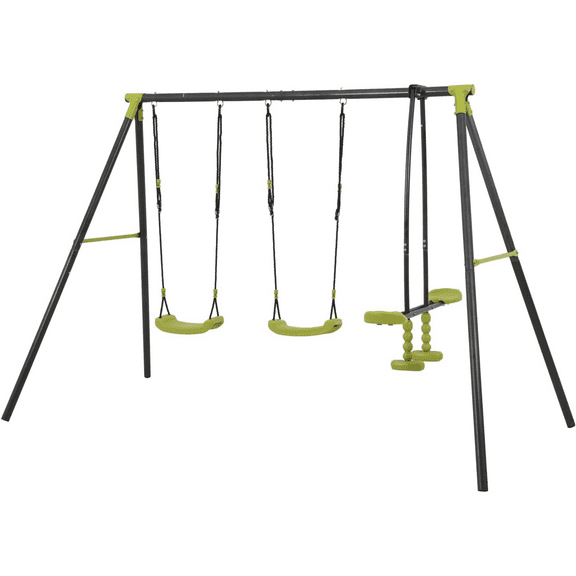 Children Metal Safe Swing Set 440lbs for Outdoor Playground 3 Seat Swing Black and Green for Age 3+