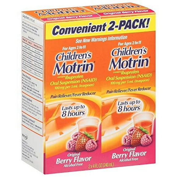Children Motrin Dye-Free Pain & Fever Reducer, Original Berry, 4oz, 6-Pack
