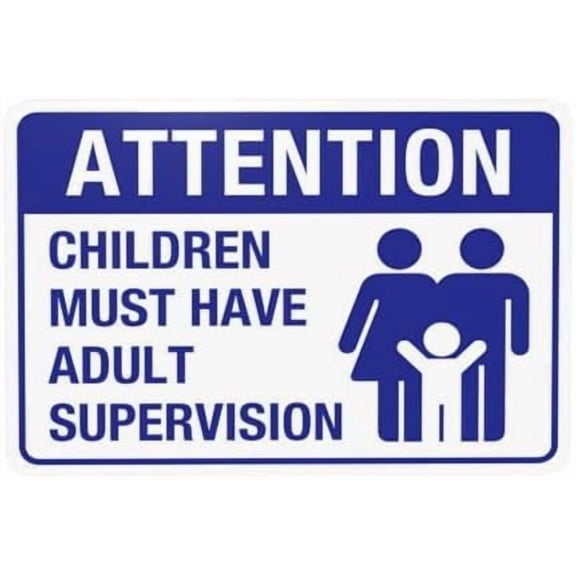 Children Must Have Adult Supervision Warning Sign, Pool Rules Security Metal Signs for Home Business Outdoor Indoor Road Yard Garage Street Wall Safety Caution Custom Decor 12 x 8 Inch