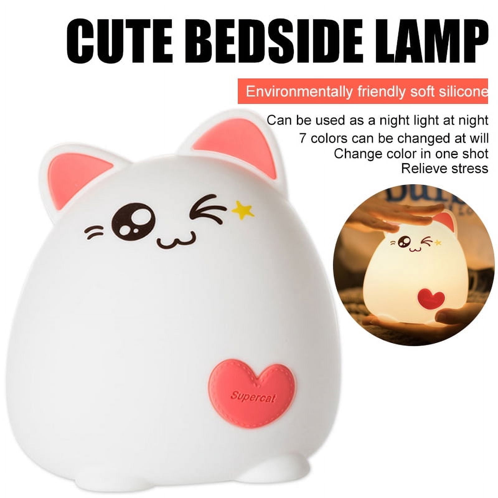 Children Night Light LED Cute Silicone Cat Lamp Lighting Modes/USB Rechargeable/Timing Off Remote&Tap Control Night Light for Kids Nursery Baby Bedroom Living Room Birthday Gift